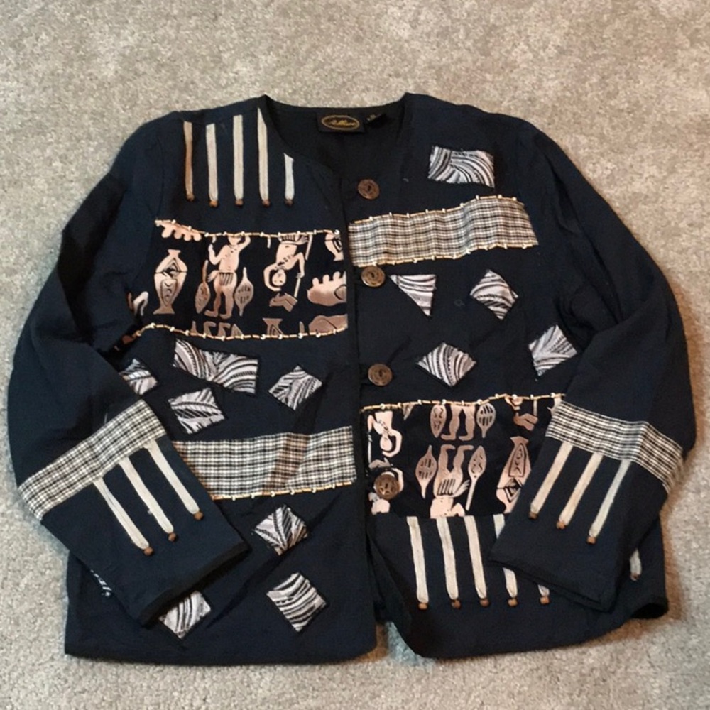 NWOT Allure cotton jacket w appliqués and beads